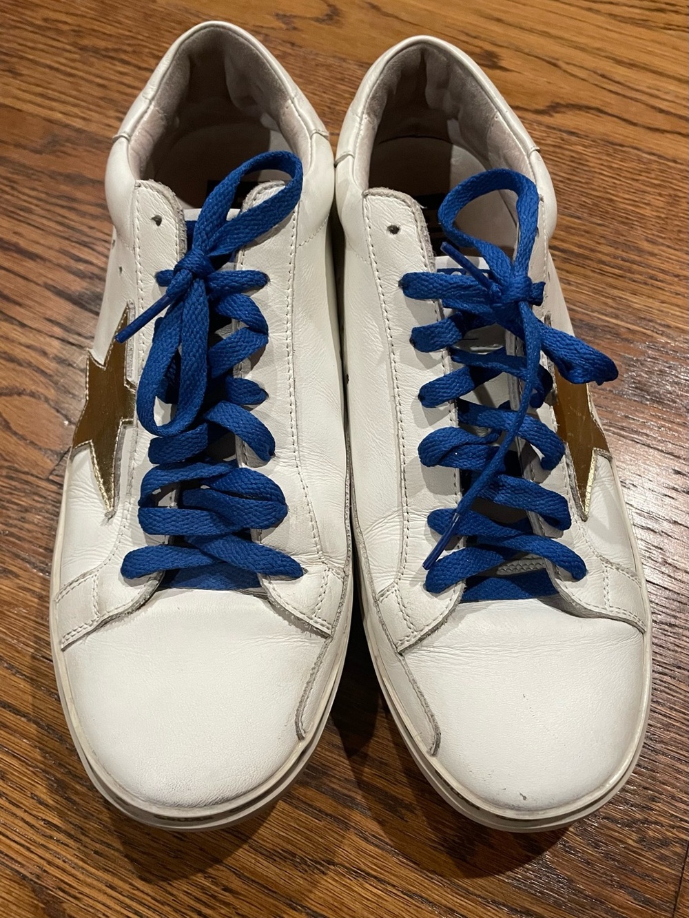 Golden Goose Hi Star Sneakers White Gold Star Blue Laces Size 40 Made In Italy - Picture 3 of 10